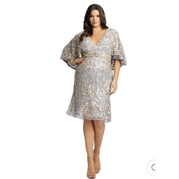 MAC DUGGAL Embellished Cape Sleeve Cocktail Dress Size 14 - Picture 1 of 11